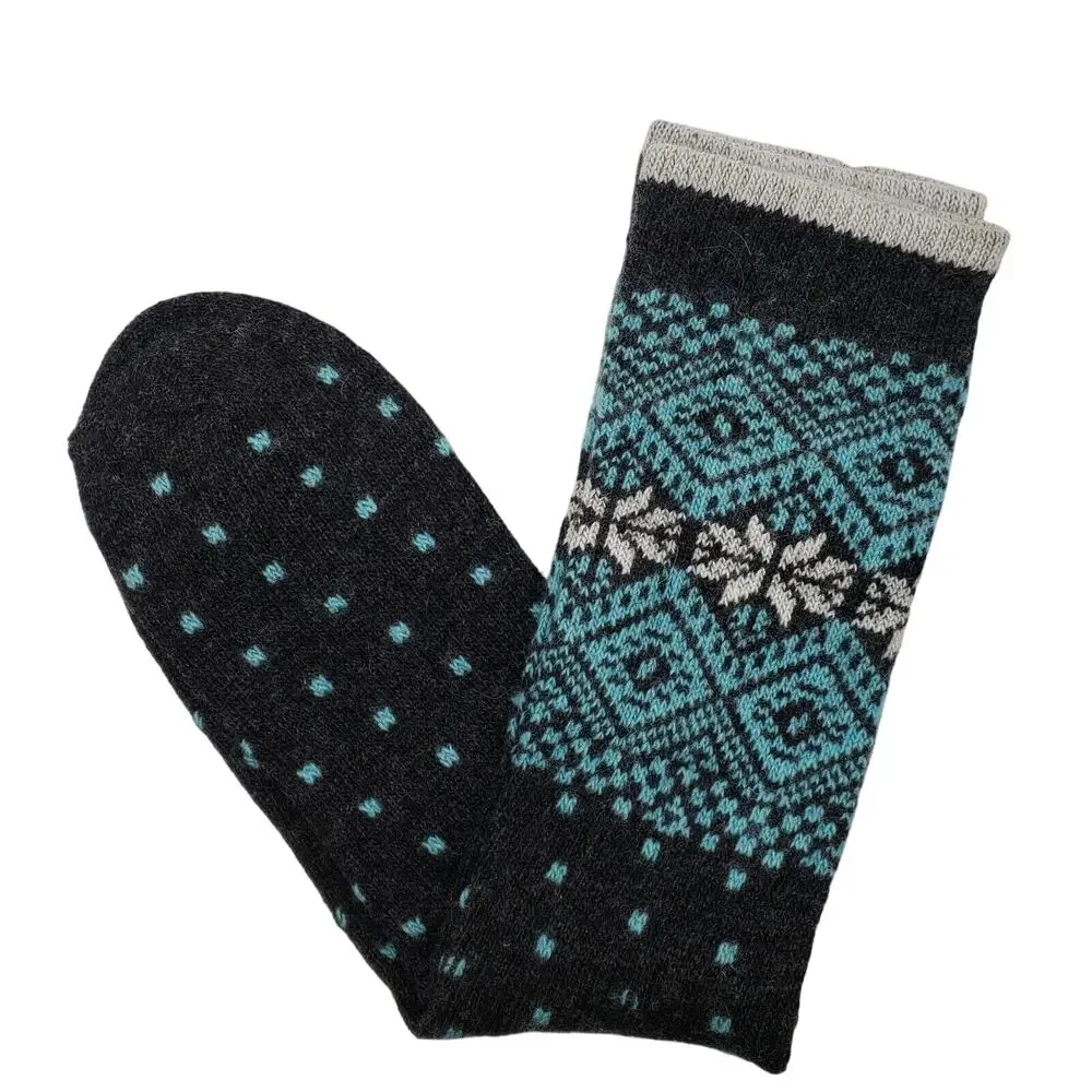 B.Ella Wool Cashmere Blend Crew Socks Fair Isle INGRID Snowflake‎ Gray 7-9.5 M